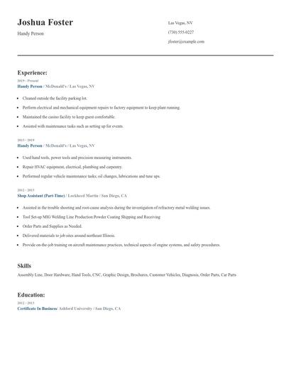 Handy Person Resume