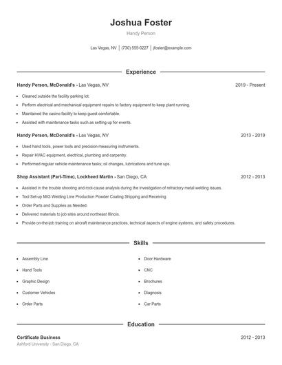 Handy Person Resume