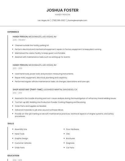 Handy Person Resume