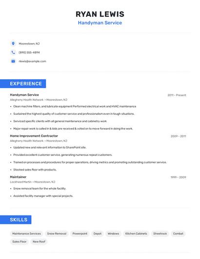 Handyman Service Resume