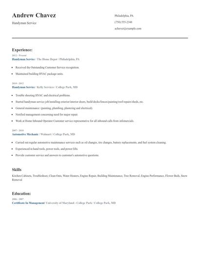 Handyman Service Resume