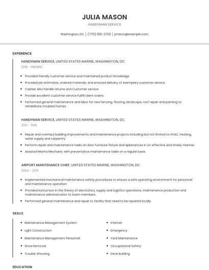Handyman Service Resume