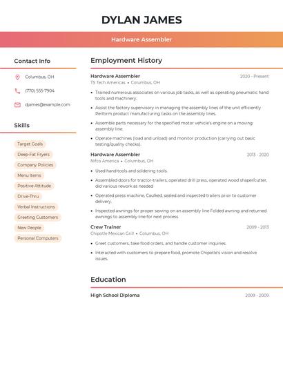 Hardware Assembler Resume