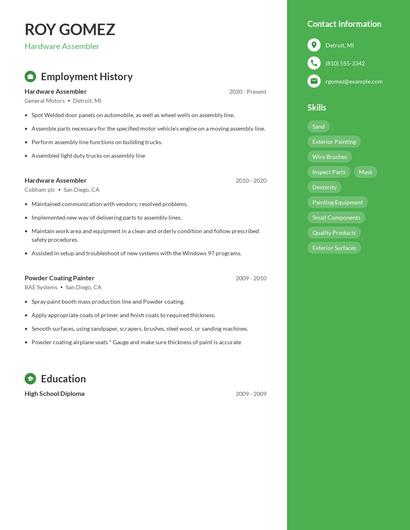 Hardware Assembler Resume