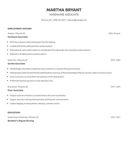 Hardware Associate Resume