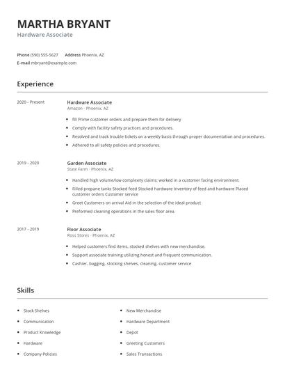 Hardware Associate Resume
