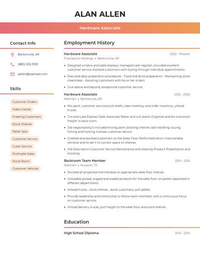 Hardware Associate Resume