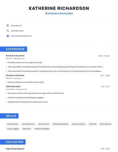 Hardware Associate Resume