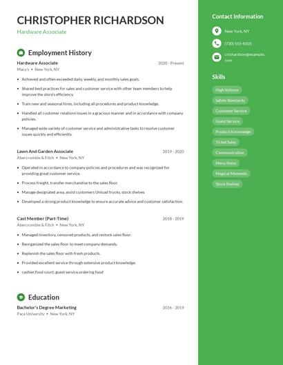 Hardware Associate Resume