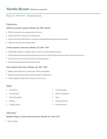 Hardware Associate Resume