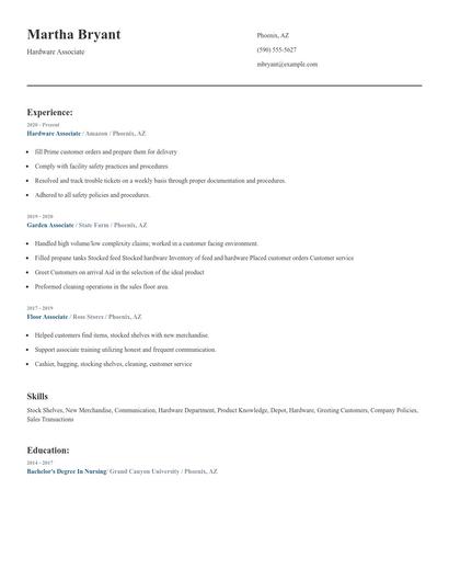 Hardware Associate Resume