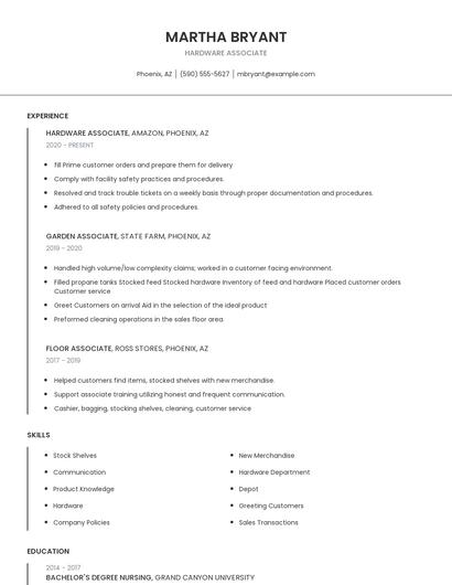 Hardware Associate Resume