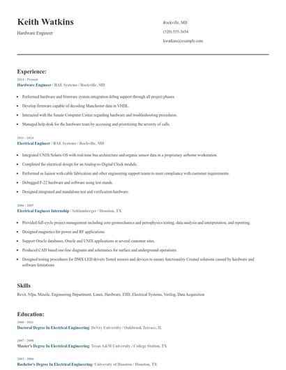 Hardware Engineer Resume