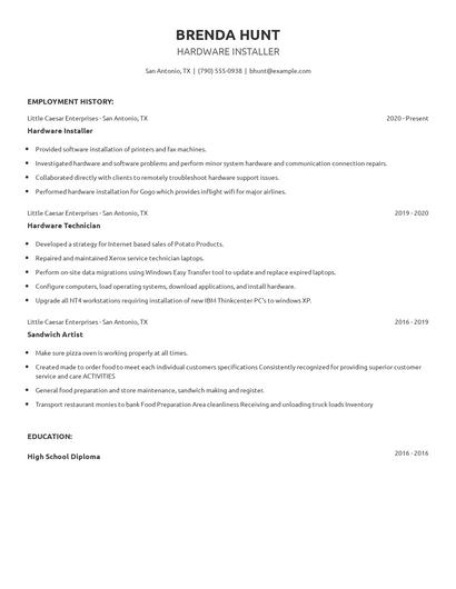 Hardware Installer Resume
