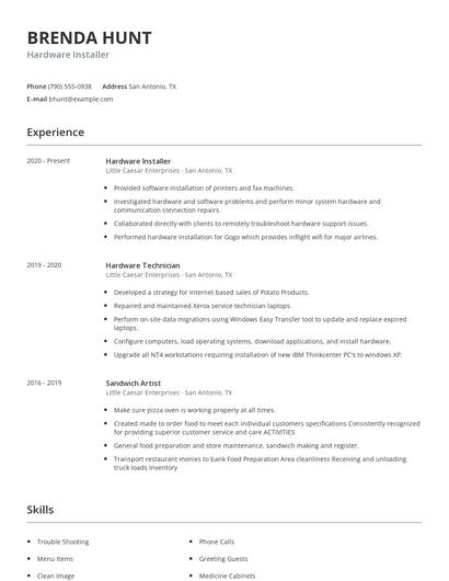 Hardware Installer Resume