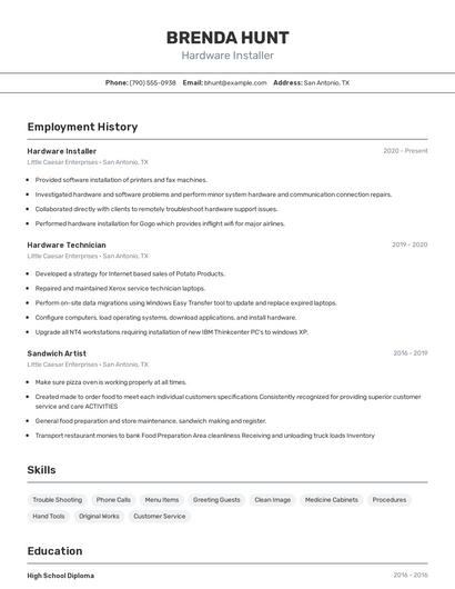 Hardware Installer Resume