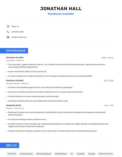 Hardware Installer Resume
