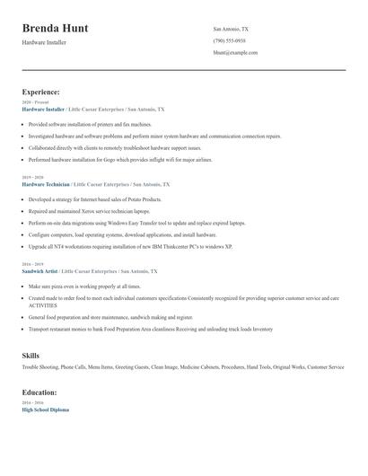 Hardware Installer Resume