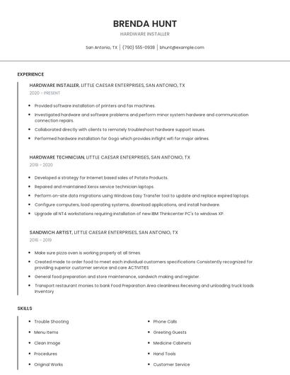 Hardware Installer Resume