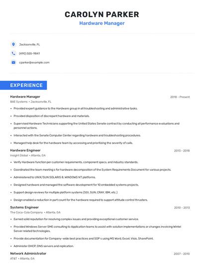 Hardware Manager Resume