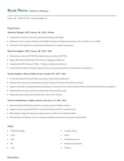 Hardware Manager Resume