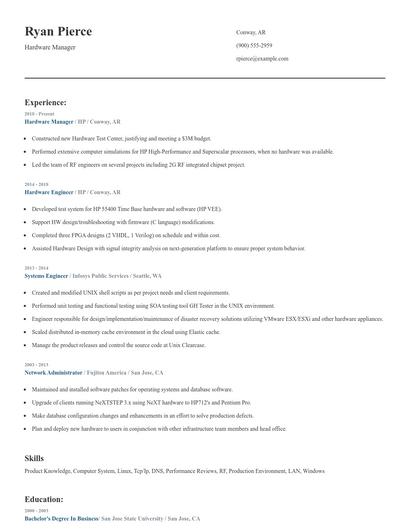 Hardware Manager Resume