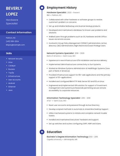 Hardware Specialist Resume
