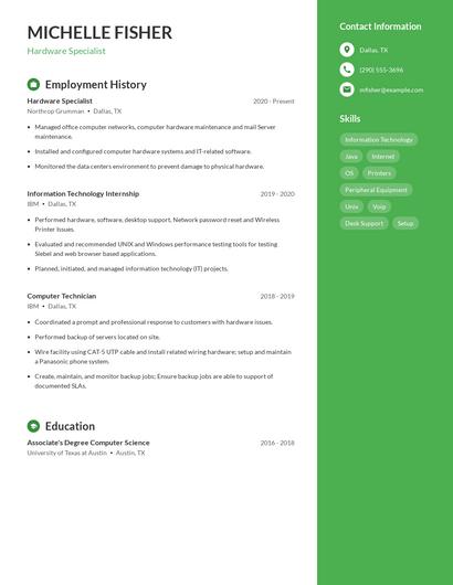 Hardware Specialist Resume