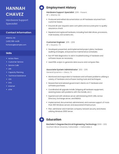 Hardware Support Specialist Resume