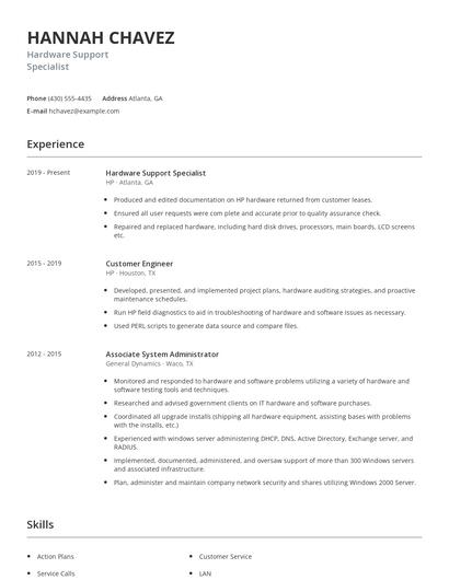 Hardware Support Specialist Resume