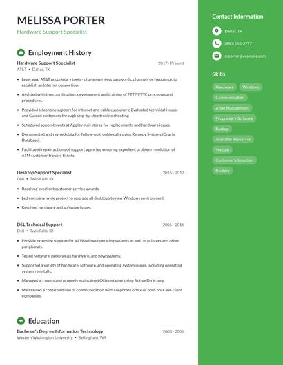 Hardware Support Specialist Resume
