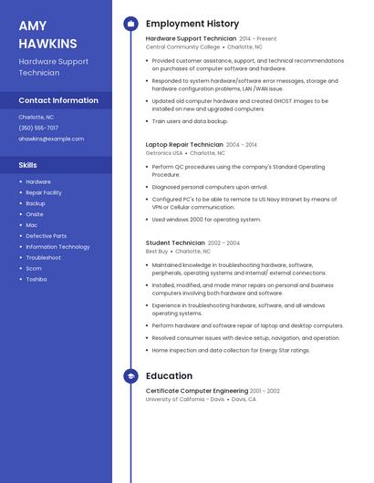 Hardware Support Technician Resume
