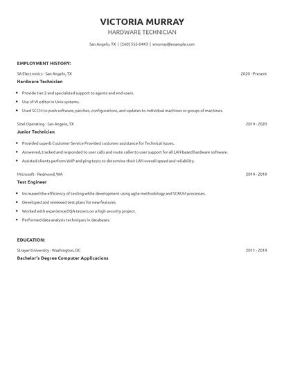 Hardware Technician Resume