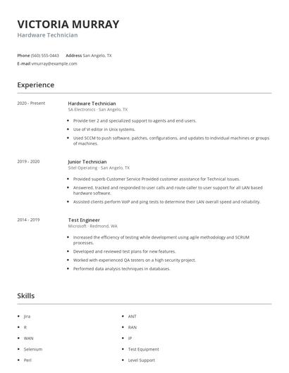 Hardware Technician Resume