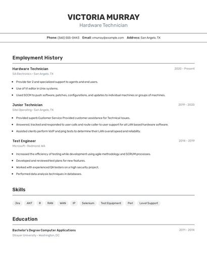 Hardware Technician Resume