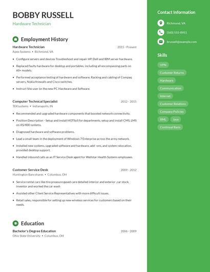 Hardware Technician Resume