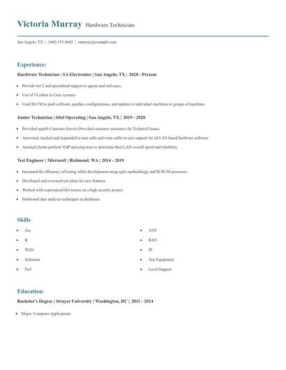 Hardware Technician Resume