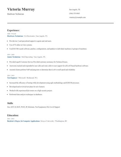 Hardware Technician Resume