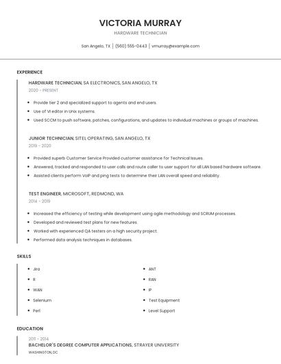 Hardware Technician Resume
