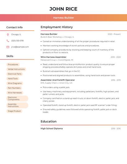 Harness Builder Resume