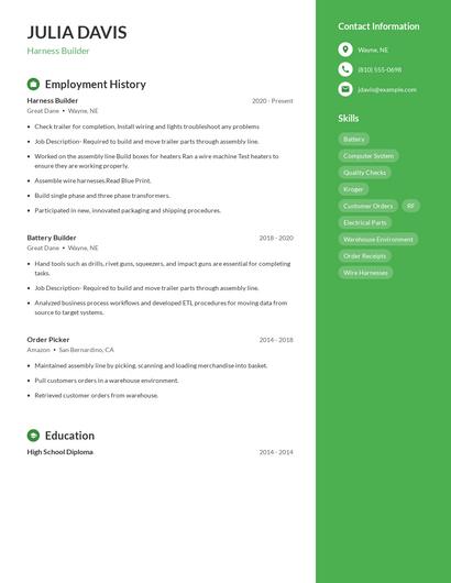 Harness Builder Resume