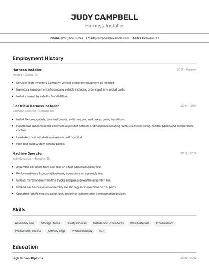 Harness Installer Resume