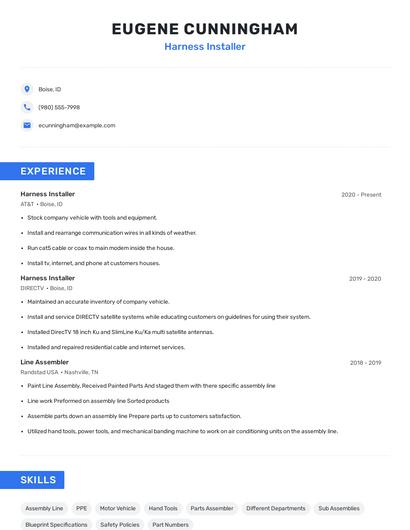 Harness Installer Resume