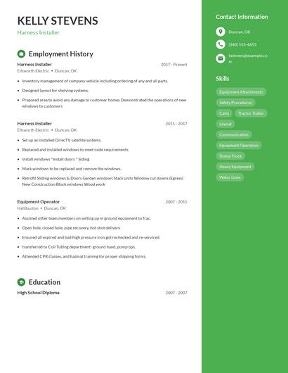 Harness Installer Resume