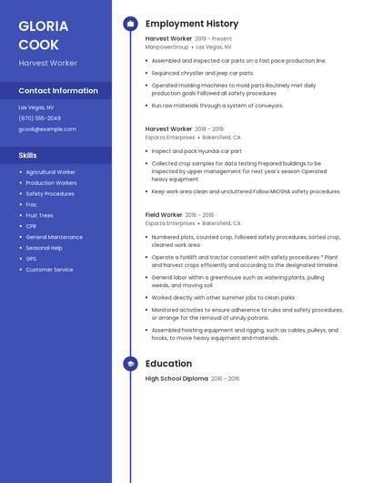 Harvest Worker Resume