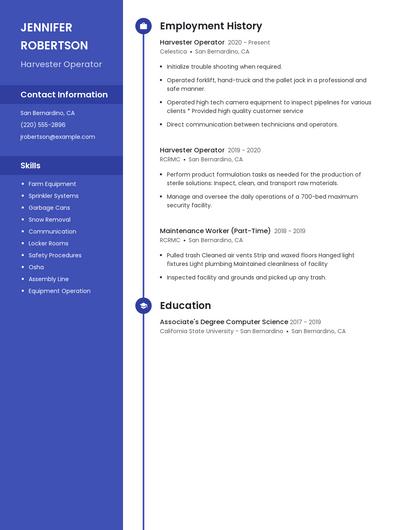 Harvester Operator Resume