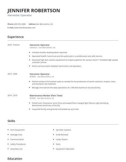 Harvester Operator Resume