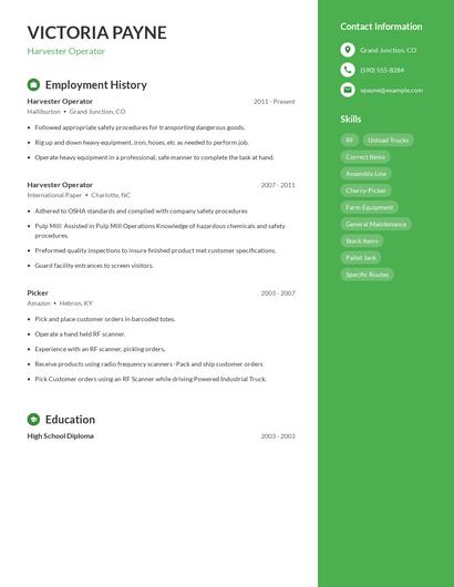 Harvester Operator Resume