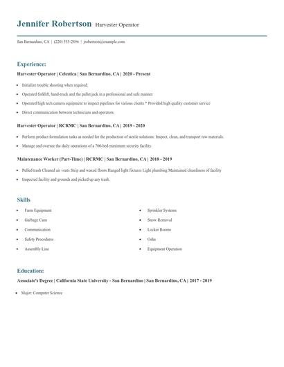 Harvester Operator Resume
