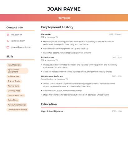 Harvester Resume